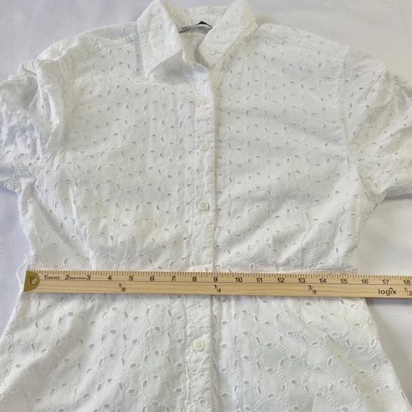Zara White Eyelet Midi Dress button front size M - Picture 6 of 12